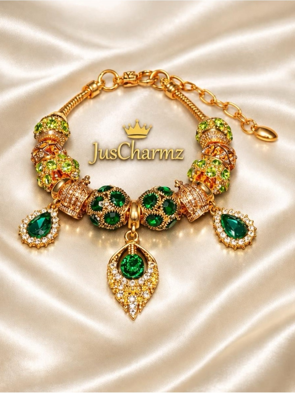 Rose-Gold Bracelet with Green Crystal Charms